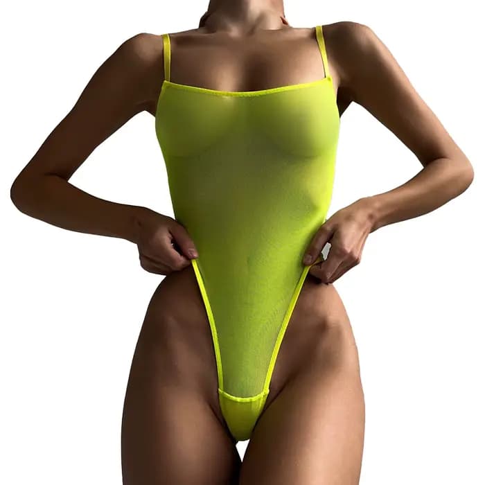 Maillot de bain une pièce en maille transparente, Sexy, coupe haute, pour femmes, String extrême, Monokini, pour baigneurs