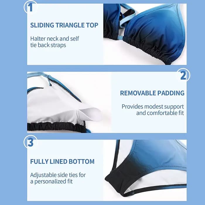 Anfilia – Bikini dégradé pour femmes, maillot de bain col licou, Bandage latéral, Sexy, vêtements de plage