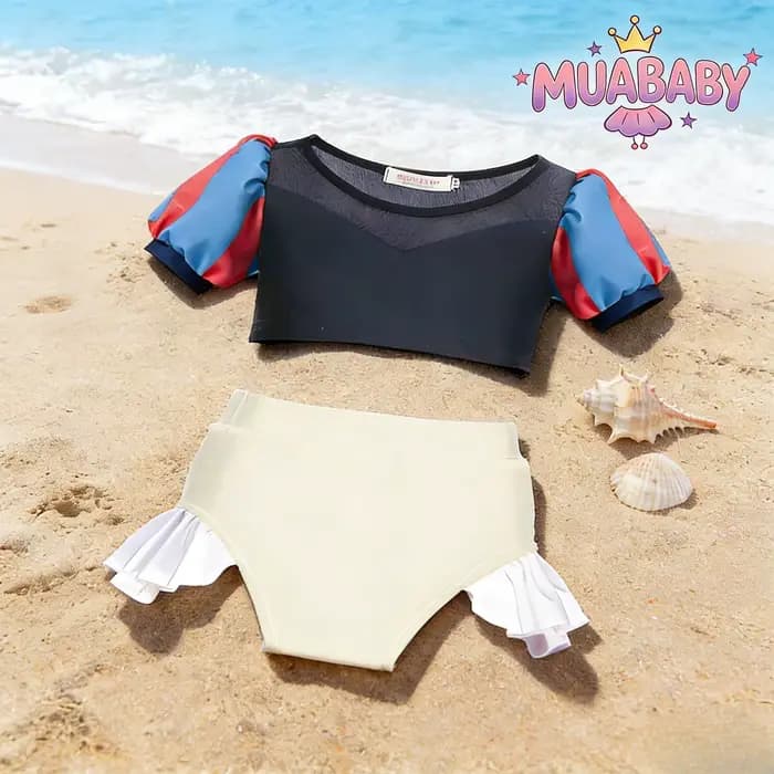 Maillot de bain Blanche-Neige pour filles, ensemble 2 pièces, tenue de plage princesse mignonne pour fête d'été, costume de fée pour enfants de 2 à 8 ans