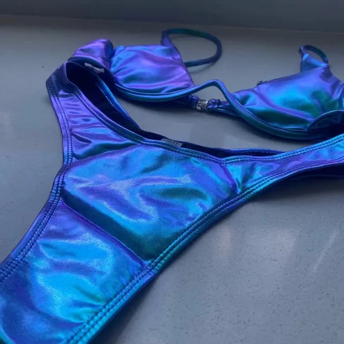 Maillot de bain triangle holographique bleu