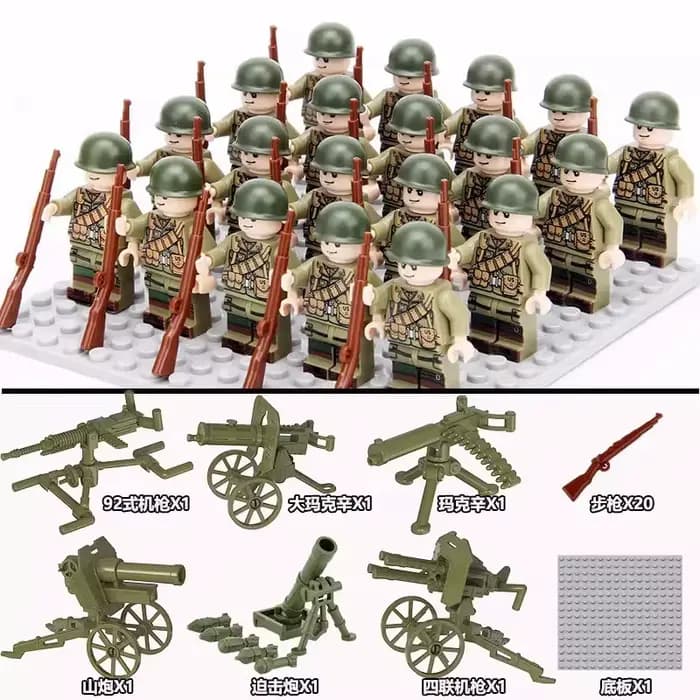 Blocs de construction militaires de la Seconde Guerre mondiale, poupées, figurines, poupées humanoïdes, jouets, armes lourdes, cadeaux d'anniversaire, personnages de dessins animés.