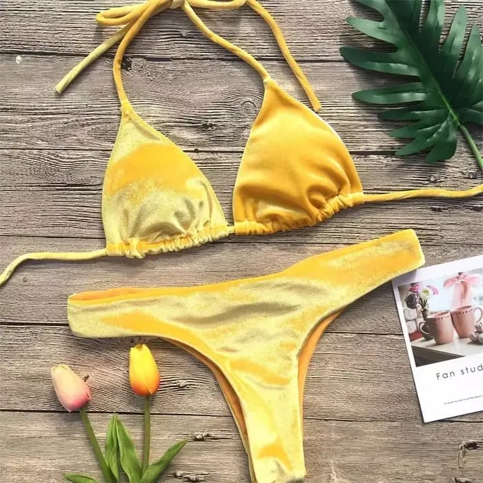 Maillot de bain bikini en velours, style string, dos nu, à bretelles, classique, deux pièces, pour femme, tenue de plage 2026, ensemble de bikinis triangle