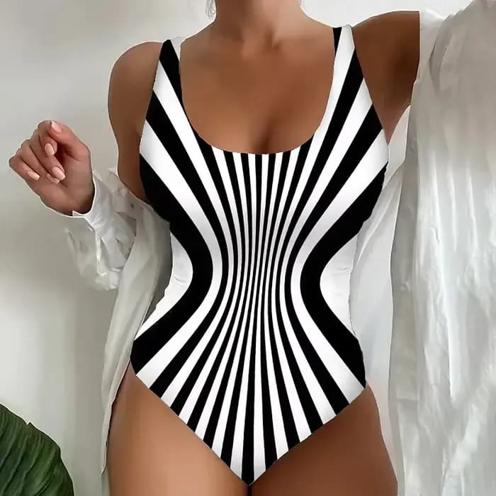 Sexy noir rayé une pièce maillot de bain grande taille 5XL femmes mince Pad ventre contrôle maillots