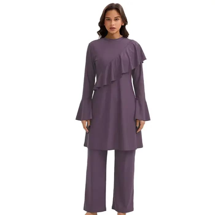 Maillots de bain modestes pour femmes musulmanes, à volants, couvrants, burkini islamique arabe, 3 pièces, vêtements de bain