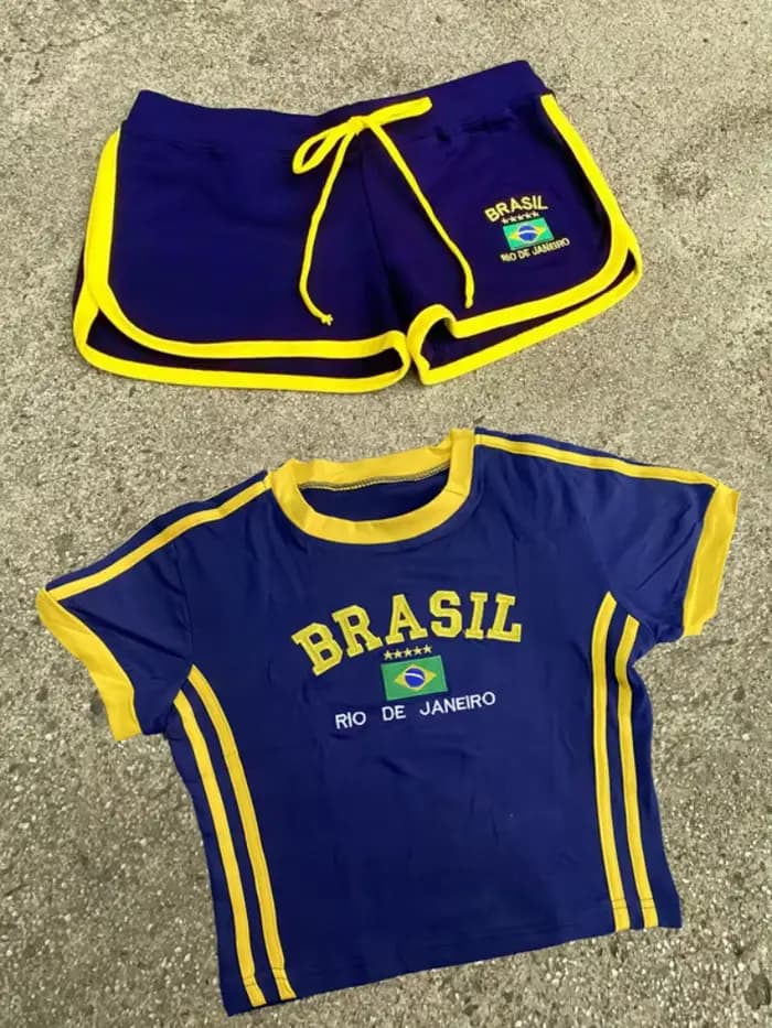Nouveau short d'été top ensemble brésilien lettre brodée femmes