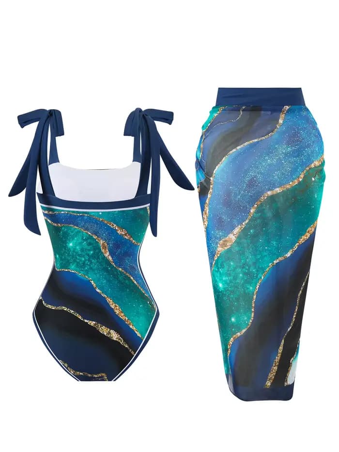 Maillot de bain une pièce imprimé numérique, sur mesure, pour femmes, Protection solaire conservatrice, jupe en gaze, 2-P, nouvelle collection été