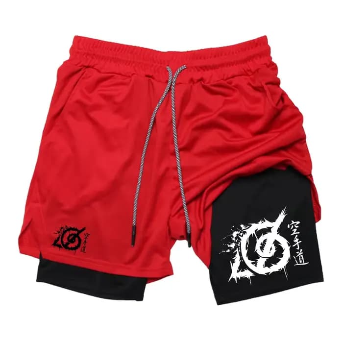 Short de sport 2-en-1 pour homme avec motif karaté