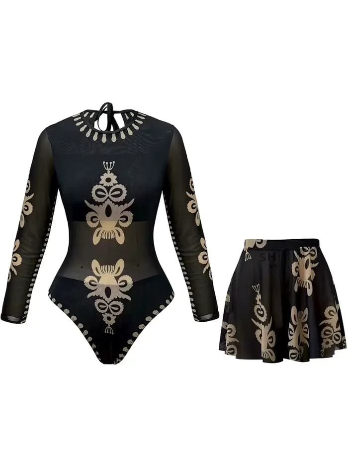 Maillot de bain sexy à manches longues transparent avec protection solaire
