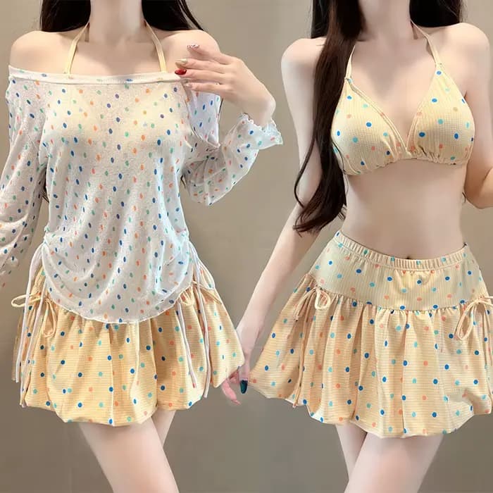 Maillot de bain trois pièces coloré à pois pour femme