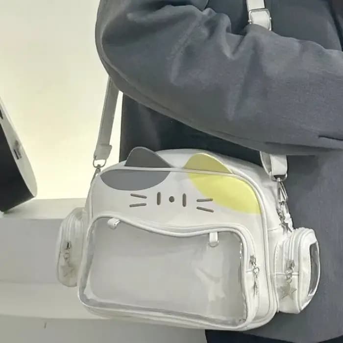 Sacs à dos Y2K Cat Ita pour femmes, sacs à bandoulière en PU, poche transparente pour filles mignonnes, esthétique initiée, coréen, Japon, Kawaii, mode