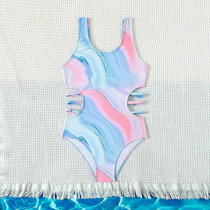 Maillot de bain une pièce imprimé Tie-dye pour enfants, nouveau Design, pour adolescentes, maillots de bain bleus, maillots de bain de 5 à 15 ans
