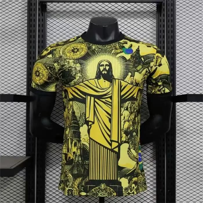 Maillot de football d'entraînement d'été Brésil édition spéciale Jesus noir pour adultes et enfants, séchage rapide, pour activités de plein air et plage