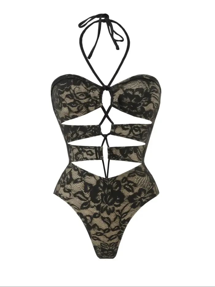 Maillot de bain une pièce en dentelle avec jupe