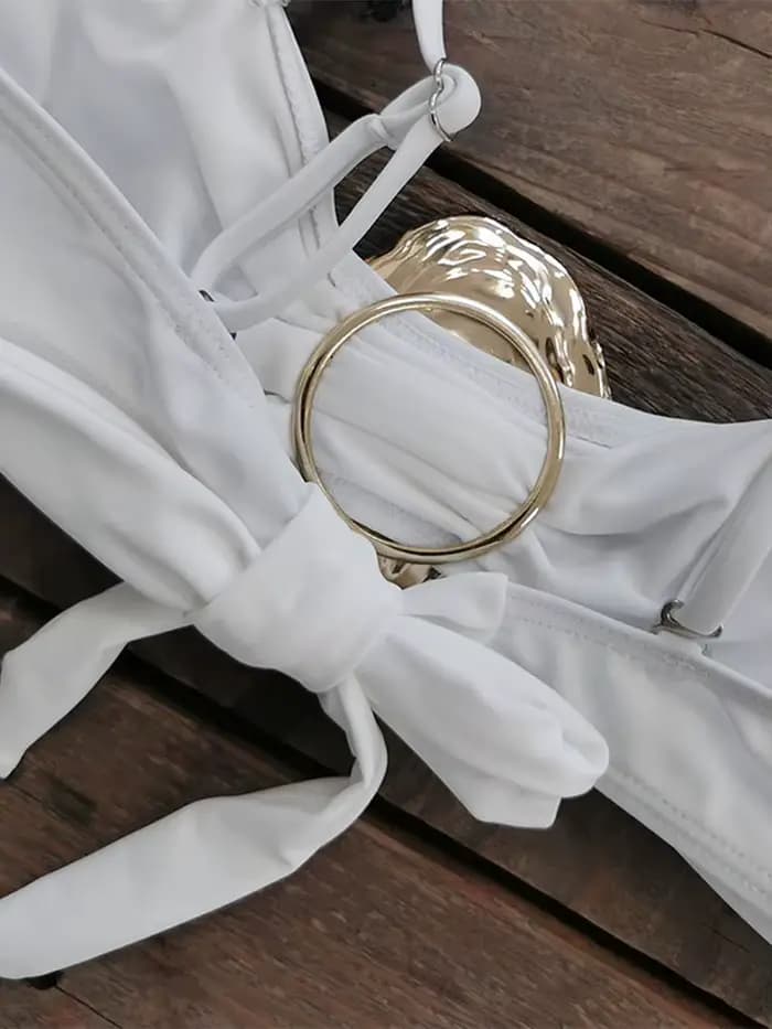 Sexy sans bretelles Bikini 3 pièces costumes femmes fronde dos nu maillots de bain avec taille basse avant fendu jupes
