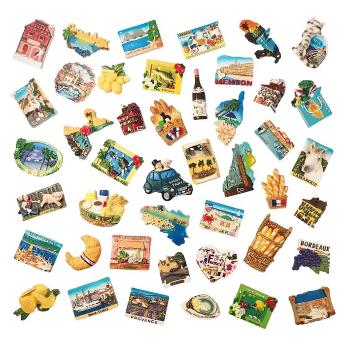 France,Provence,Strasbourg,Saint Tropez, baie d'Akaxiong, baguette, huîtres, île, stéréoscopique 3D, peinture en résine, aimants de réfrigérateur
