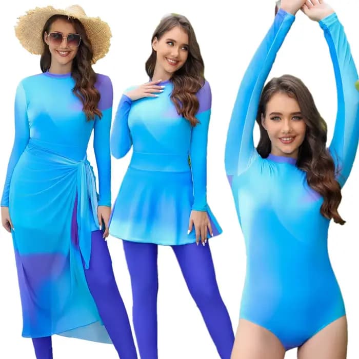 Maillot de bain deux pièces à la mode pour femmes musulmanes, burkinis à couverture complète modeste, ensembles de vêtements de plage, pantalons en Y fendus, maillots de bain islamiques, été