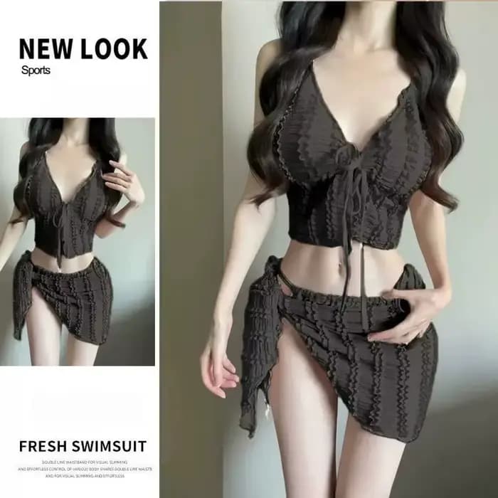 Nouveau 3 pièces ensemble de Bikini femmes Push Up poitrine Triangle haut mignon mais Sexy couvrir pour plage printemps chaud vacances maillot de bain costume