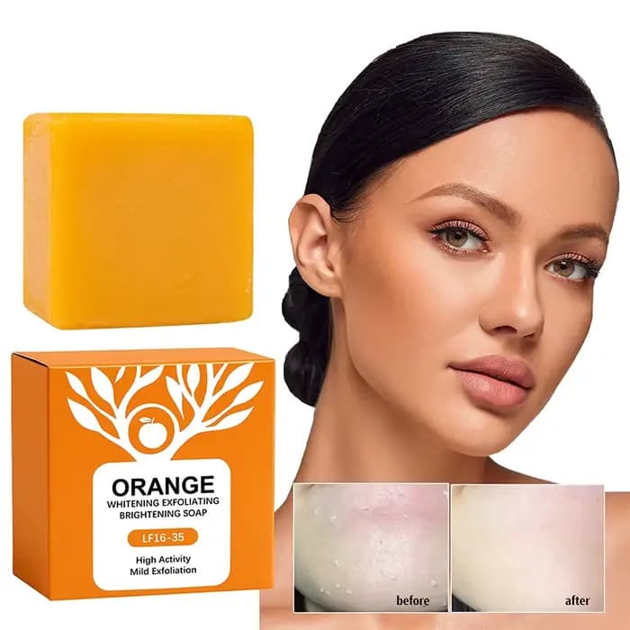 Barre de savon éclaircissante exfoliante douce enzymes d'orange, 100g, nettoyage doux du visage et du corps, hydratant, peau lisse et tendre