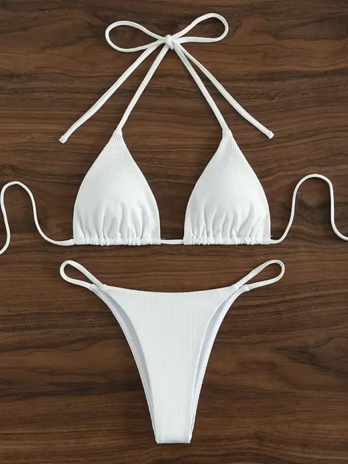 String Bikinis 2024 Femmes Sexy Triangle Maillot De Bain Solide Blanc Maillots