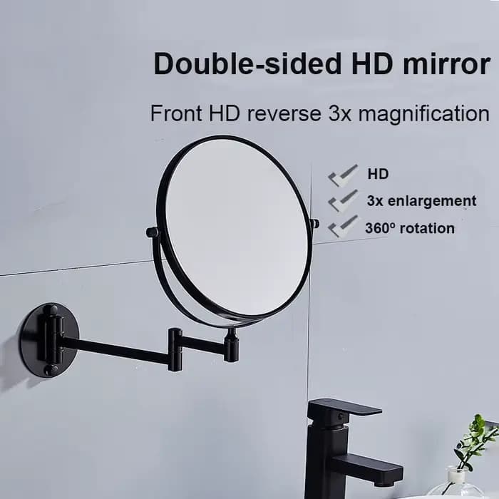 Miroir de maquillage mural peu encombrant, miroir rotatif double face 3X/1X avec cadre en aluminium, design pliable pour salle de bain