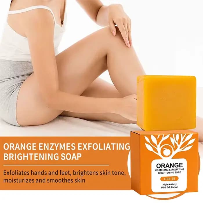 Barre de savon éclaircissante exfoliante douce enzymes d'orange, 100g, nettoyage doux du visage et du corps, hydratant, peau lisse et tendre