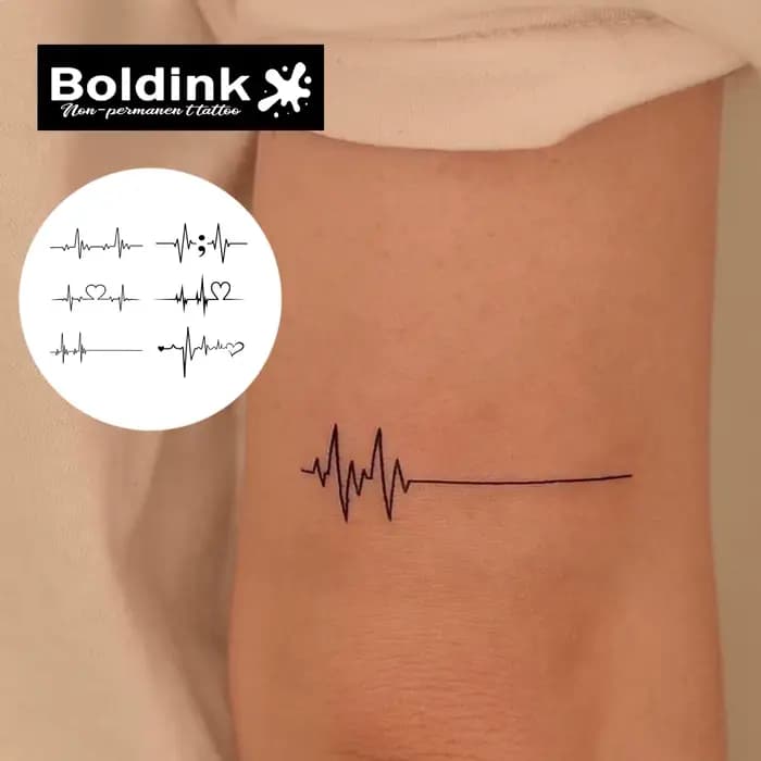 Tatouage temporaire d'électrocardiogramme de battement de coeur, dure jusqu'à 15 jours, nouvelle technologie, autocollant semi-permanent magique étanche.