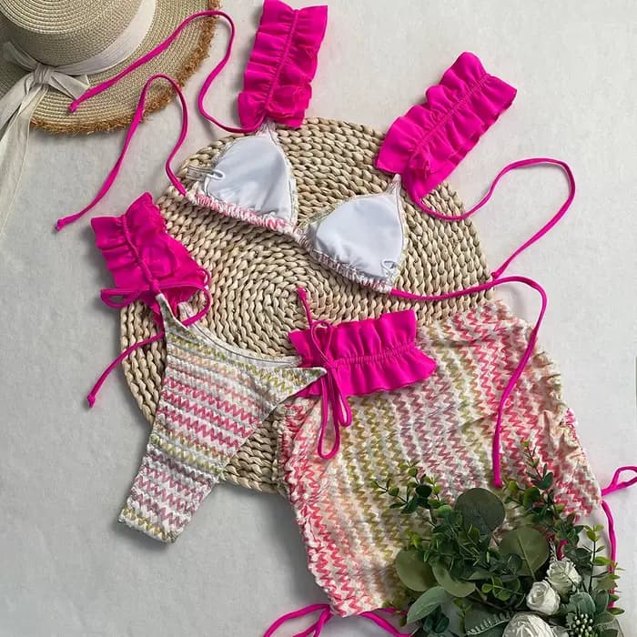 DEBAIOR nouveau ensemble de Bikini Sexy femmes maillot de bain trois pièces avec jupe couvrir bords froissés