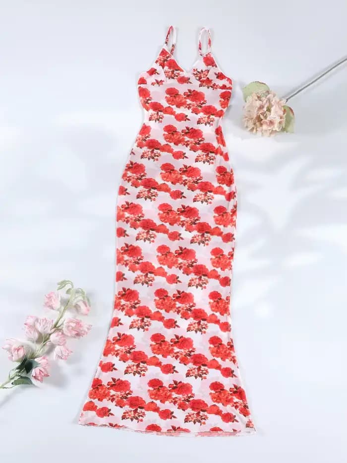 Robe longue de plage imprimée en maille