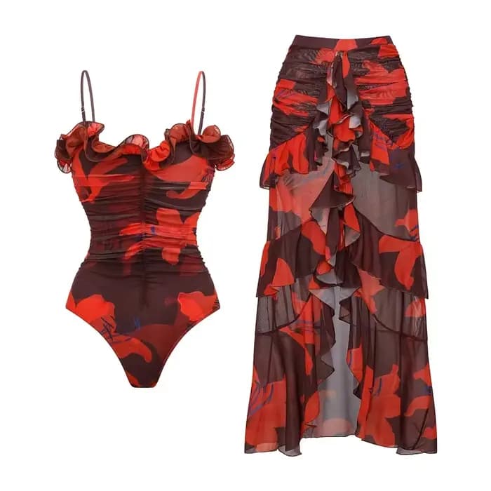Maillot de bain Sexy femmes ensemble Bikini Lily contraste imprimé tissu Patchwork jupe Push Up