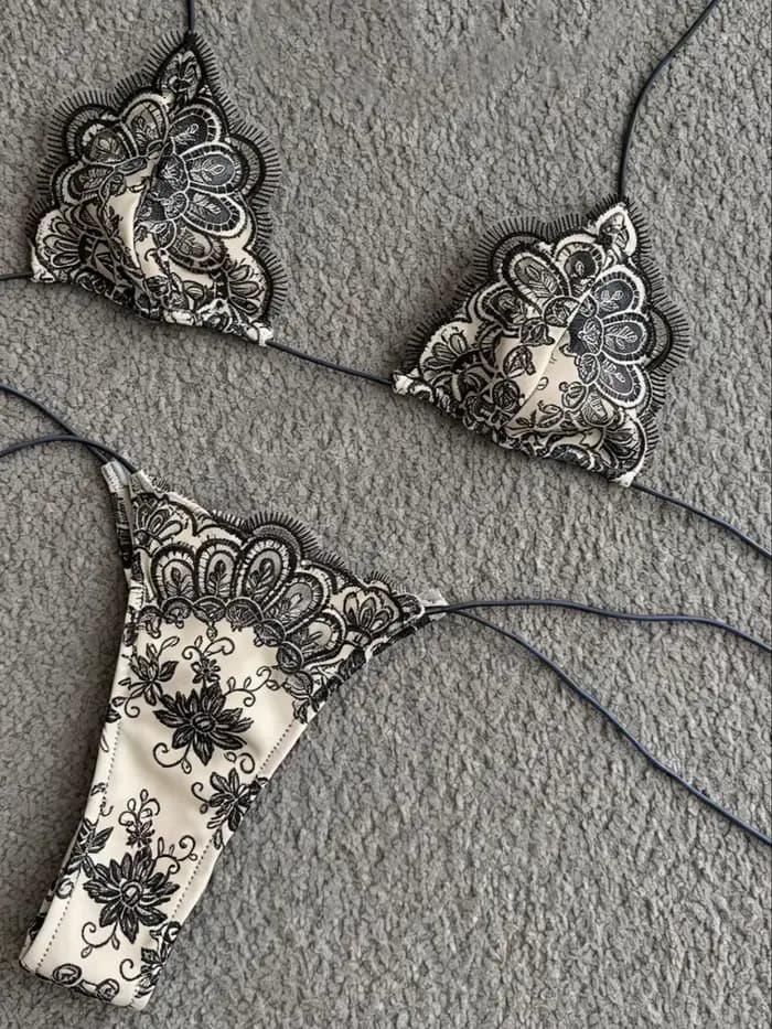 Maillot de bain bikini en dentelle deux pièces pour femme