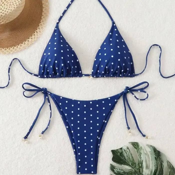 Ensemble Bikini sexy noir et blanc à pois