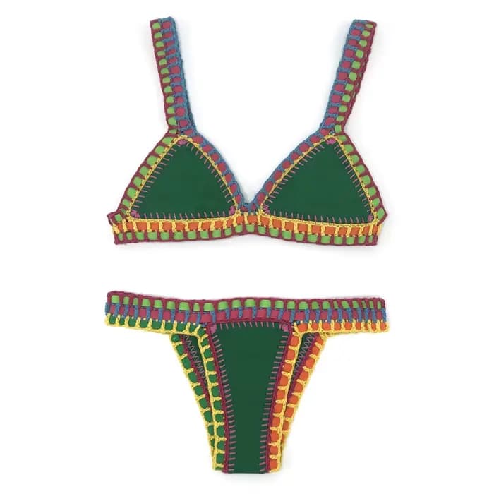 Maillot de bain rouge élastique, sexy, mignon, vert, trempé, rose, fait main, bleu marine, crochet, ensemble deux pièces, pour femmes, nouvelle collection