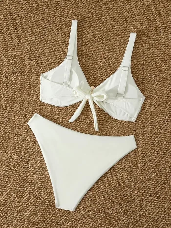 Ensemble Bikini Blanc Sexy 2026 pour Femme avec Boucle Métallique
