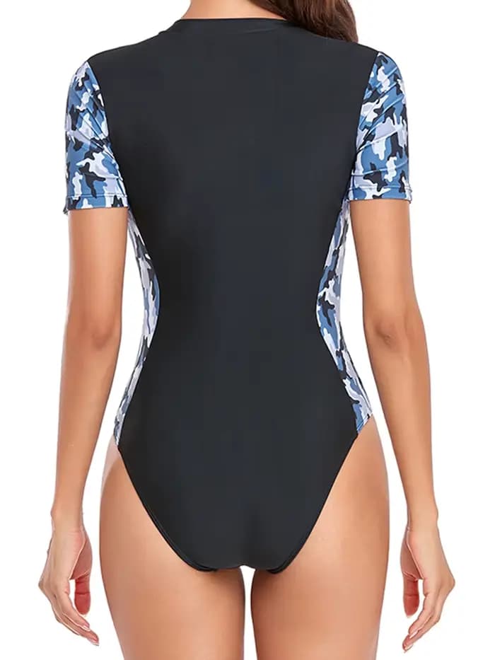 Maillot de bain une pièce avec fermeture éclair, manches courtes, imprimé zèbre, vêtements de plongée pour femmes, vêtements de plage, de surf, 2023