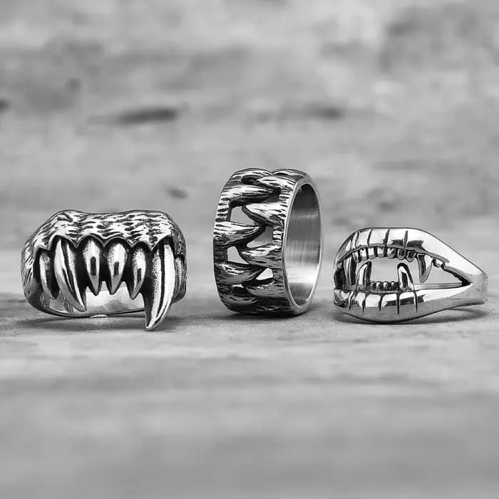 Bagues en acier inoxydable pour hommes, dents de bête, monstre démon, Punk, hip hop, Unique, tendance, bijoux de motard, cadeau créatif, vente en gros