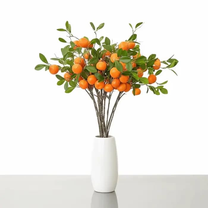 Branche d'Orange Artificielle Feuilles Vertes Luxe Faux Fruit d'Orange Simulation Arbre Fruitier Élégant Réaliste Fruits d'Orange Artificiels