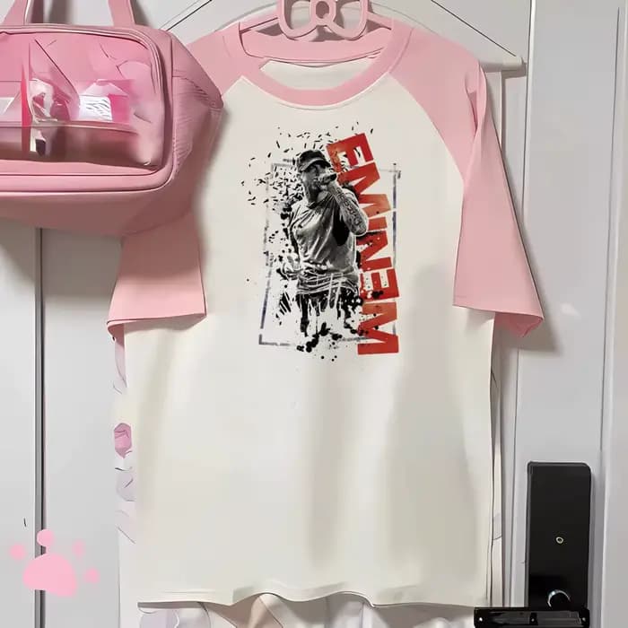 Eminem-T-shirt ras du cou pour femme, vêtement de styliste, anime, manga, années 2000