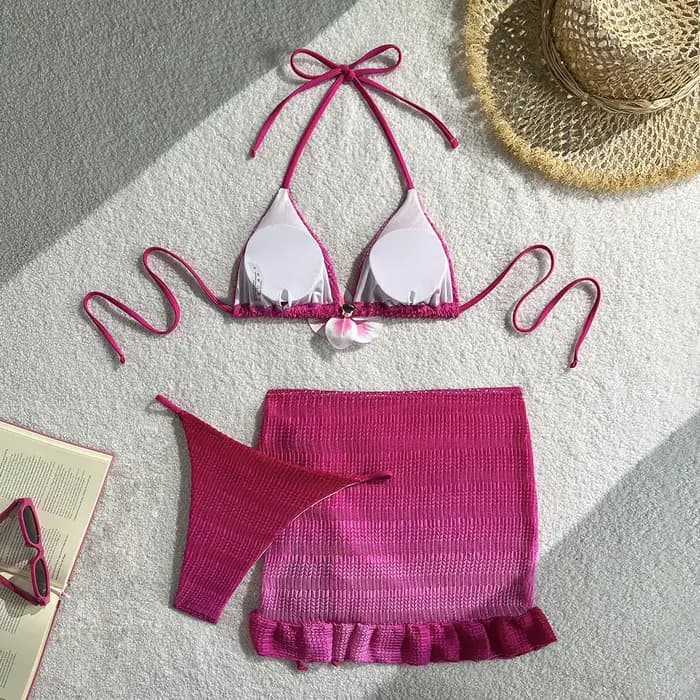 Nouvel ensemble de bikini trois pièces sexy en maille dégradée pour les vacances à la plage, maillot de bain pour femme, Biquine Brasileiro, Купальник Женский