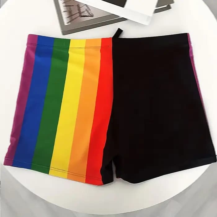 Short de bain à rayures arc-en-ciel pour hommes, maillot de bain moulant avec corde à nœud, vêtements de sport confortables pour la maison, nouvelle collection 2024