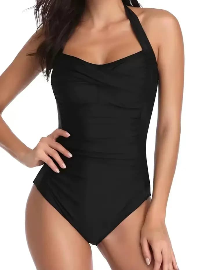 Maillot de bain une pièce froncé à col montant pour femme 2026 – Sexy