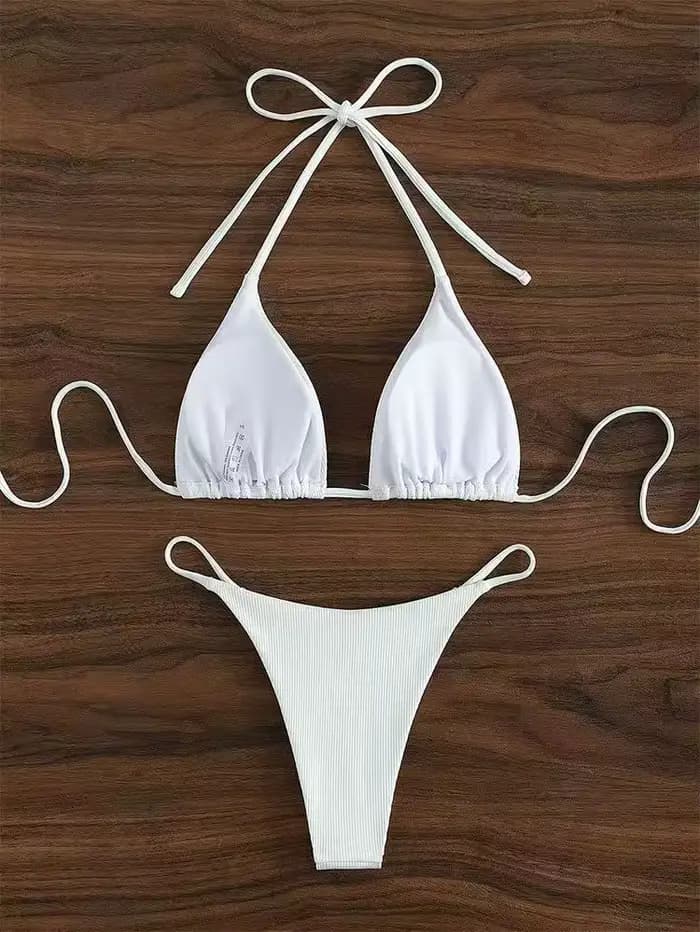 Maillot de bain bikini côtelé blanc pour femme