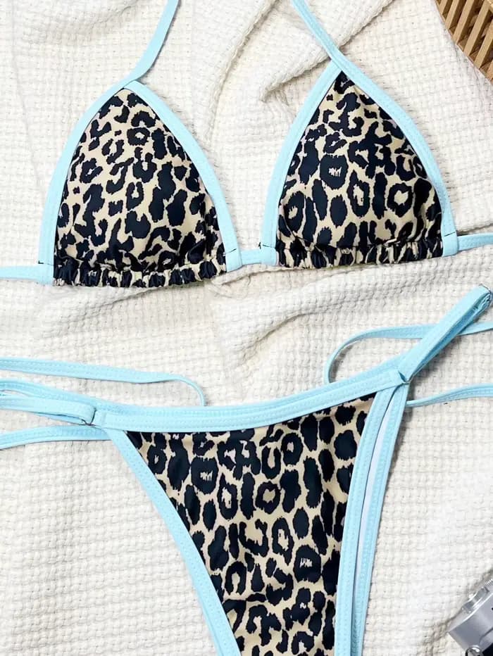 Femmes maillot de bain léopard Sexy Bikini réglable maillots de bain féminin Bikinis ensemble dame licou Trikini maillot de bain livraison directe