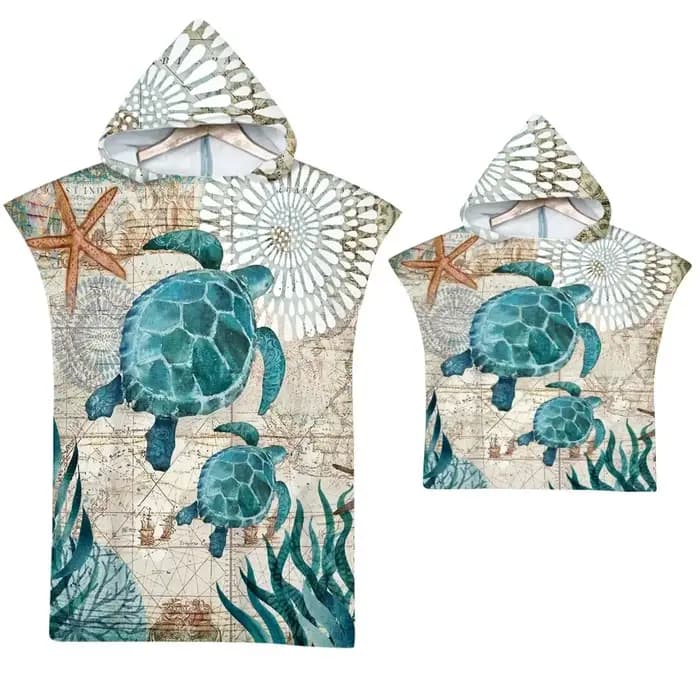 Serviette à capuche en microfibre à séchage rapide avec imprimé 2D de tortue marine