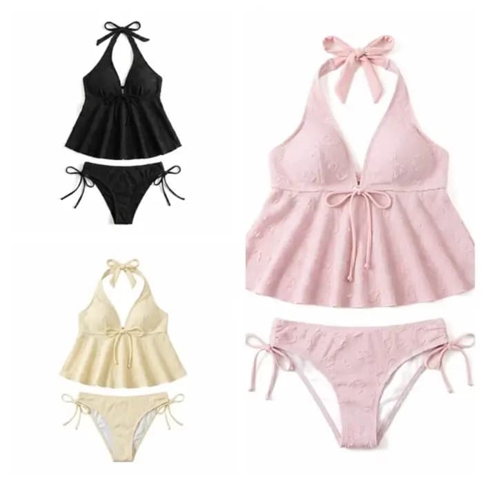 Maillot de bain deux pièces décontracté Y2K à col halter et nœud papillon