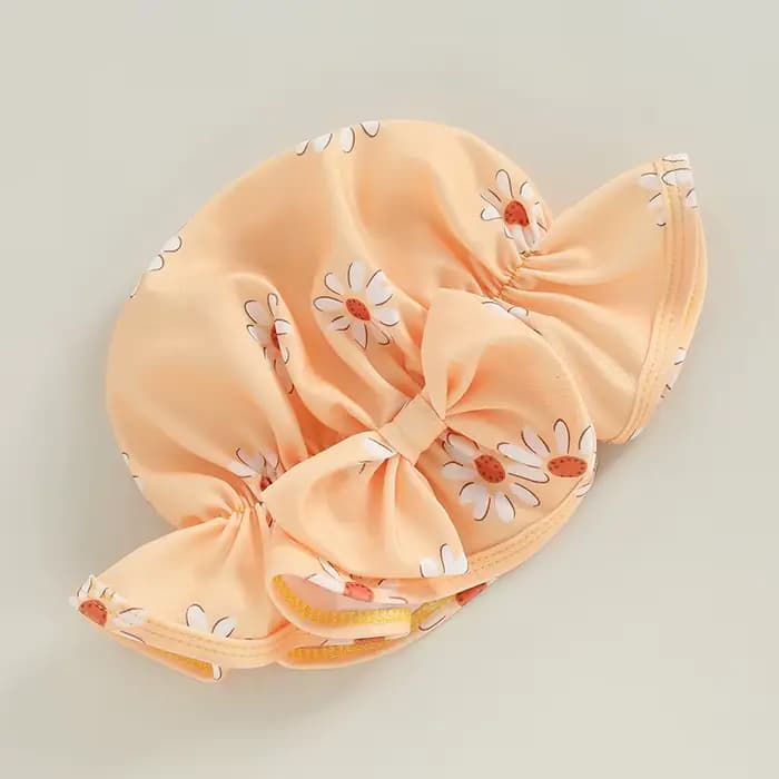 Maillot de bain avec chapeau pour bébé fille, combinaison à manches longues, imprimé fleuri, fermeture éclair, tenue de bain d'été, 0-3M
