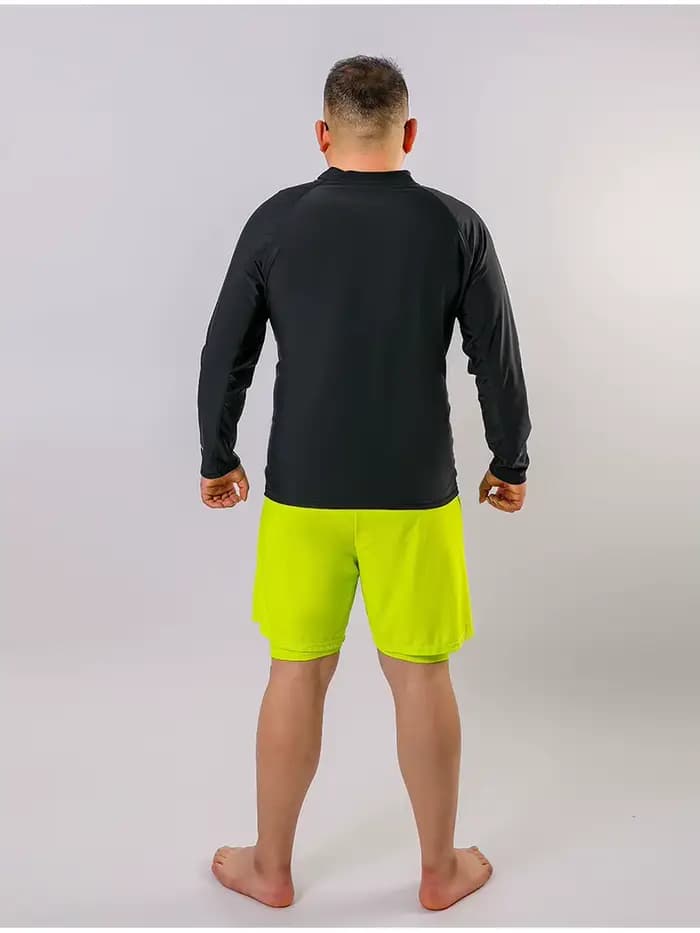 Maillot de bain 2 pièces pour hommes, grande taille, manches longues, avec faux deux shorts, bon élastique, vêtements de plage, d'été