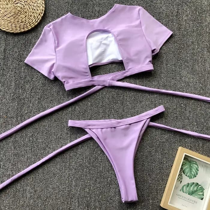 Hauts de bikini à bandelettes évidés T-shirts courts String Bquinis Micro