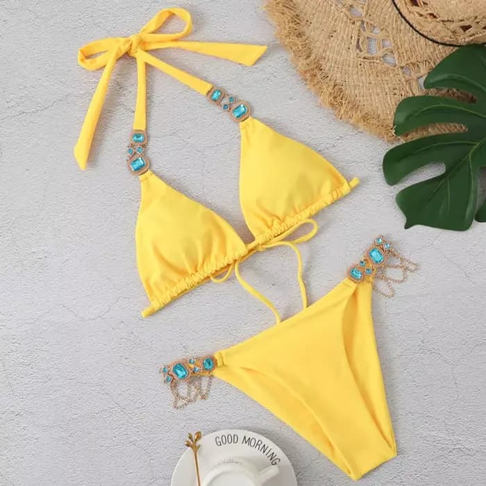 Sexy maillot de bain pour femme avec strass solide Bikinis