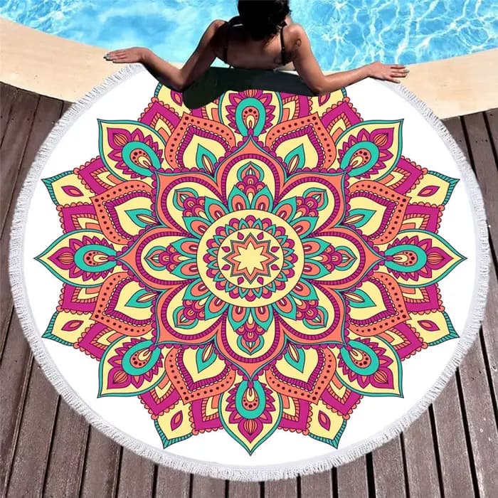 Serviettes de plage rondes à motifs mandala, 150cm, pour l'été, optique géométrique, pour le bain, la natation, le yoga, polymères