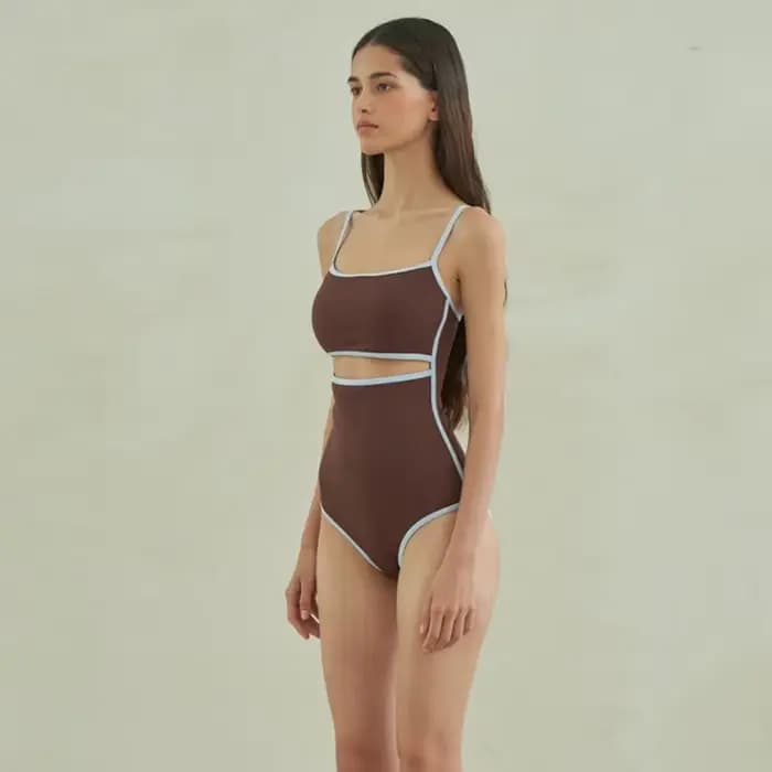Sexy une pièce solide maillot de bain femmes découpé maillot de bain maillots de bain Monokini Bandeau maillot de bain coréen rembourré vêtements de plage marron